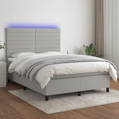 vidaXL - Boxspring - met - matras - en - LED - stof - lichtgrijs - 140x200 - cm