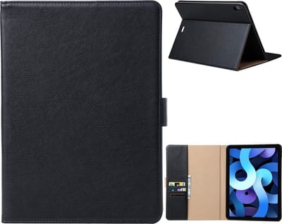 Geschikt voor iPad 11 hoes en iPad 10 hoes Leer - 11e en 10e Generatie - 10.9 Inch - 2024 en 2022 - Leren Case Cover - Luxe Lederen Tablethoes - Met Standaard - Met Pasjeshouder - Zwart