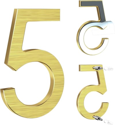 Goudkleurig Huisnummer 12,5 cm - Massief Aluminium - Geborsteld - Zelfklevend of Schroeven - Weerbestendig - Voor Deur, Muur, Schutting, Poort
