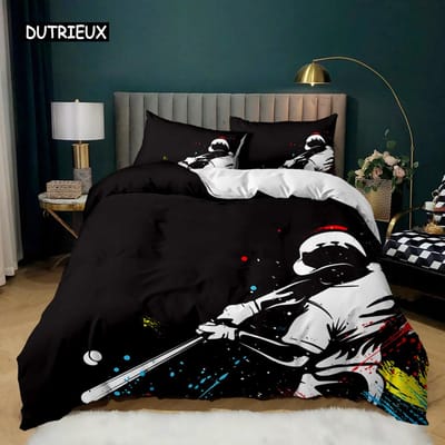 Honkbal Dekbedovertrek Set Honkbal Knuppel Beddengoed Set voor Kinderen Tieners 3D Honkbal Sporten Tweepersoons Queen King Size Polyester Dekbedovertrek AU Queen(210x210cm)