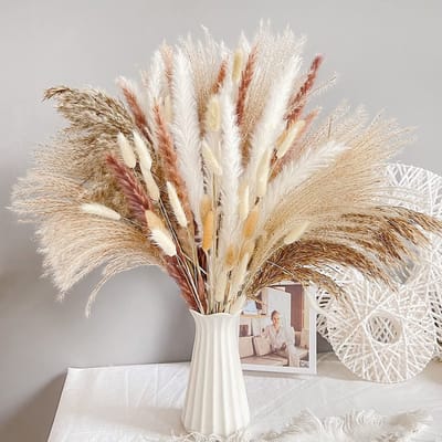 74 Stuks Gedroogde Bloemen Set - Met Pampasgras & Lagurus - 40 cm - Boho