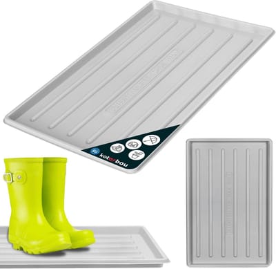 KOTARBAU® Schoenenlekbak, Lekbak Schoenen, Kunststof, 45 x 30 cm, Grijs, Schoenendruipbak, Schoenmat, Laarzen Afdruipmat, Lekbak voor Natte Schoenen, Schoenafdruipbak, Schoenenschaal