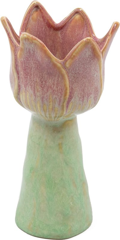 HomeBound by KY | Aardewerk vaas tulp peach | 10x9,5x19,7cm | bloemenvaas keramiek bloem roze