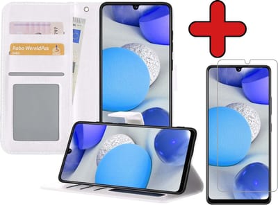 Hoesje - Met Screenprotector - Geschikt voor Samsung Galaxy A42 - Luxe Pasjeshouder - Flipcase - Bookcase Portemonee - Flip Case - Kunstleer Book Case - Book Cover - Walletcase - Portemonneehoes - Telefoonhoes - Wit