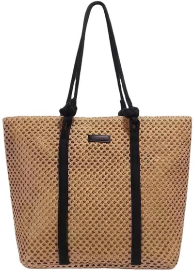 Dailygoods- Strandtas Grote Capaciteit - Gehaakte Strandtas - Schoudertas - Zomerhandtas - Ritssluiting - Natuurlijk Materiaal