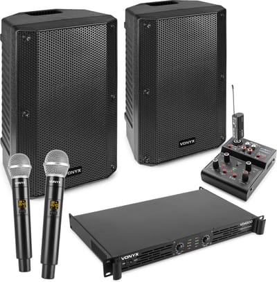 Vonyx karaoke set voor volwassenen - Complete karaokeset - Met 2x krachtige speakers en draadloze microfoons - Bluetooth