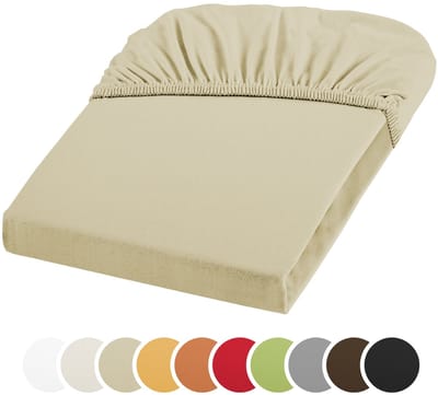 sleepling jersey stretch hoeslaken 180 x 200 - 200 x 220 cm | ondoorschijnend hoeslaken | katoen met 3% elastaan | voor matrassen tot 25 cm hoog | rondom elastiek | Ökotex | wasbaar tot 60 graden | beige