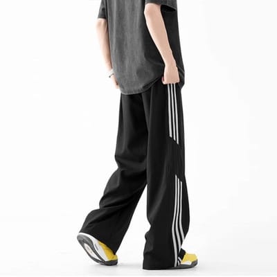 Ijszijde Gestreept Casual Broek voor Heren en Dames Zomer Dun Mode Merk Los Sneldrogend Rechte Broek voor Charge Parachutistenbroek voor Heren 2XL black