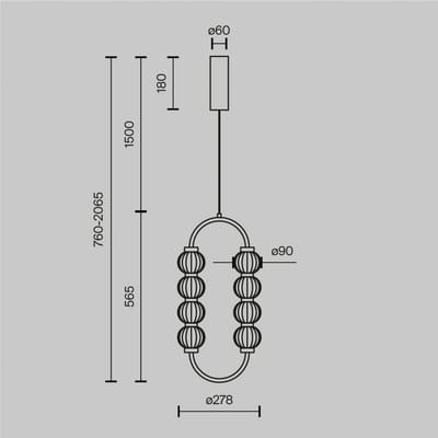 Maytoni LED hanglamp AMULET, 28 x 57 cm, goudkleurig, metaal/glas
