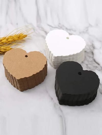 Label Kaartje - Hart / Hartje / Hartjes - Kartelrand - Kartonnen Kadolabel - Karton | Effen - Kaart - Labels - Kraftpapier - Kraft - Wit - Zwart - Memokaart | Huwelijk - Valentijn - Kerst - Gift Tag - Leuk verpakt - Moederdag | DH collection