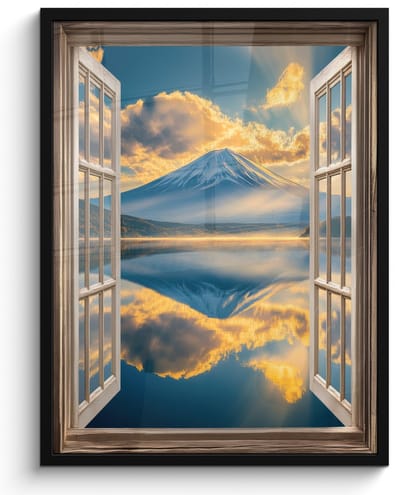 Poster in lijst - Fotolijst 50x70 cm - Posters - Doorkijk - Landschap - Bergen - Uitzicht - Raam - Posterlijst zwart - Decoratie - Wanddecoratie woonkamer - Muurdecoratie slaapkamer