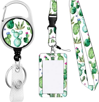 Travel Cords - Pashouder Set Cactussen - 4 in 1 set - pashouder - keycord - uitrekbare badgehouder - telefooncord - stevig - werk - school