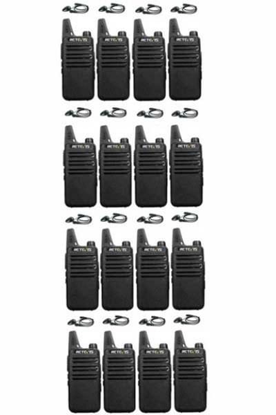 Set van 16 Retevis RT622 vergunning vrije UHF mini portofoons met D-shape oortje