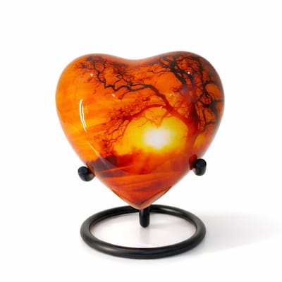 Mini As Urn - 100ML - Uniek - Mini Urn - Crematie Urn - Kunst - Voor Huisdieren of Menselijk As - Crematie As - Decoratie Urn - Sunset Heart