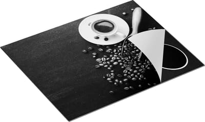 Chefcare Inductie Beschermer Kopje Koffie met Koffiebonen - Zwart Wit - 65x50 cm - Afdekplaat Inductie - Kookplaat Beschermer - Inductie Mat