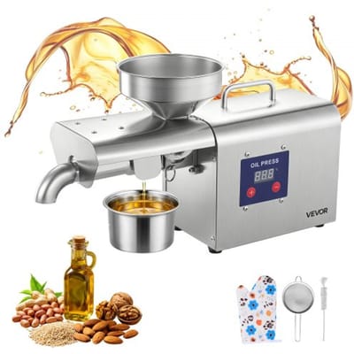 VEVOR Elektrische Oliepers 3,75 Kg/U, Oliemolen 750 W, Automatische Oliepersmachine met Warm Persen van 50 °C Tot 300 °C, Oliemachine Geschikt voor Pinda's, Sesam, Sojabonen en Amandelen, Roestvrij Staal