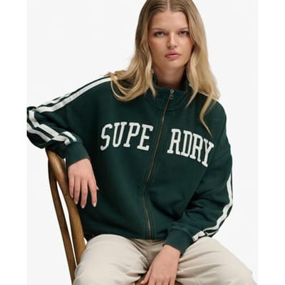 Superdry Athletic Essentials Ruim Trainingsjack met Rits en Applicatie Green Grootte: 44
