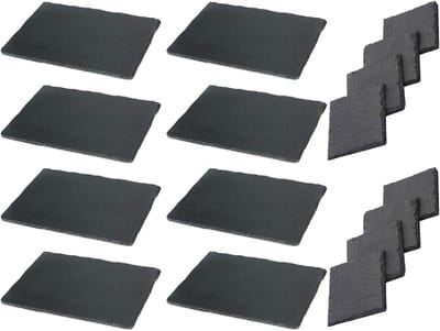 Placemat leisteen 16 stuks I 8x 30x20 placemat leisteen bord onderzetter I 8x 10x10 glazen onderzetter leisteen onderzetter serveerschaal