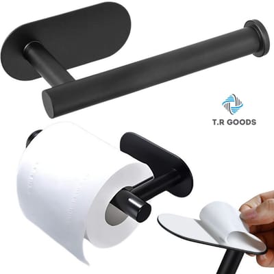T.R Goods Toiletrolhouder Zwart – Zelfklevend | Zonder Boren | Metaal | Industrieel Design | WC Houder – 15,5 cm