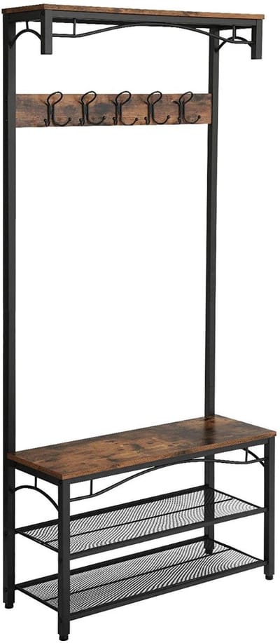 Hoppa! Garderoberek met kapstok en schoenenrek – rustiek bruin – metaal/hout – 80 x 30 x 178,5 cm (B x D x H)
