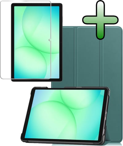 Hoesje Geschikt voor Samsung Galaxy Tab A11 Plus / A9 Plus - Met Screenprotector - Trifold Bookcase - Hard Cover - Hardcover Book Case - Tablet Hoes - Donkergroen