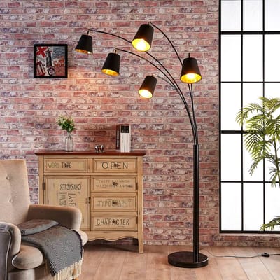 Lindby booglamp Tinne, zwart/goud, marmer, 5-lamps, E14