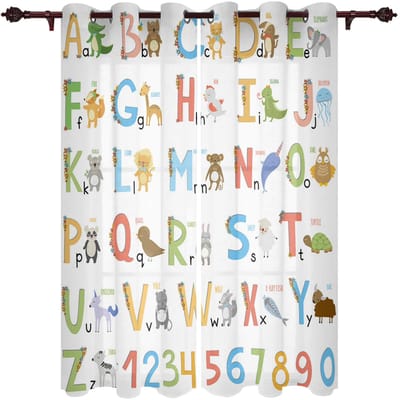 Moderne raamgordijnen voor woonkamer Cartoon Kinderen Engels Alfabet Gordijnen voor Kinderkamer Keukendecoratie Jaloezieën Draperieën 135W x 160H(cm) x1
