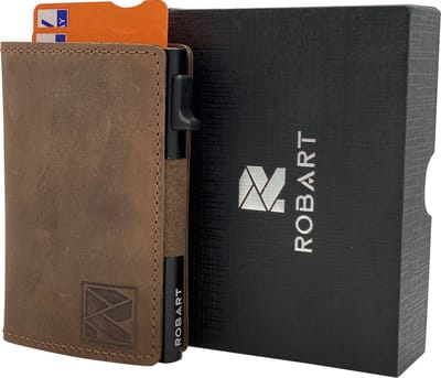 ROBART Airtag Wallet - Pasjeshouder - Pasjeshouder mannen - Pasjeshouder uitschuifbaar - Portemonnee Heren - Portemonnee Dames - Kaarthouder - Pasjeshouders - Pasjeshouder vrouwen- Portefeuille heren - Portefeuille dames - Creditcardhouder - Bruin