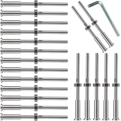 20 stuks T316 Roestvrij Staal Kabelhekwerk Schroefdraad Stud Spanner Ontvanger Platte Kop Steelbal Terminal voor 1/8 Kabel 20PCS