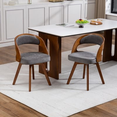 MODFU - Eetkamerstoelen Set Van 2 - Draaibare Zitting - Moderne Stijl - Voor Eethoek Of Café - Houten Poten - Grijs - 44 x 41 x 75 cm