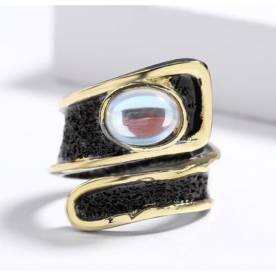 Mode Glanzende Maansteen Zwart Goud Damesring Creatieve Geometrische Vorm Feest Sieraden Opening adjustable gray