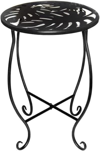 Buiten bijzettafel - Plantenstandaard - Terras decoreren - Stijlvol Monstera patroon - 38 x 35 x 6 cm - Zwart
