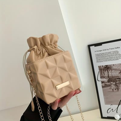 Elegante Mini Ruit Handtas met Modieuze Ketting Schouderband, Kleine Handtas kaki