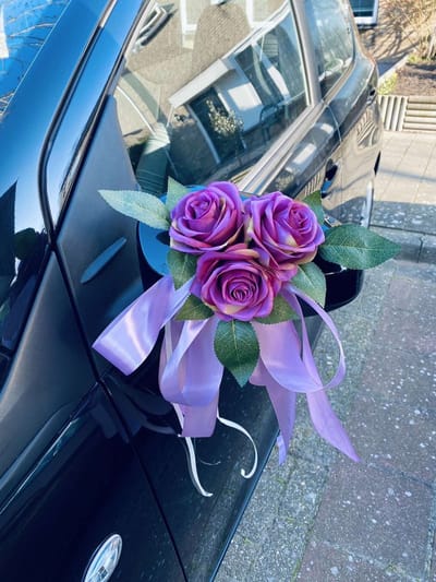 AUTODECO.NL - MIA OUD PAARS Trouwauto Versiering Parse Rozen met Linten 2 stuks - Bloemen op de Auto Bruiloft - Buitenspiegels Decoratie - Trouwerij/ Huwelijk/Bruiloft Decoratie/ Versiering Spiegel Auto/ Autoversiering voor Volgauto's