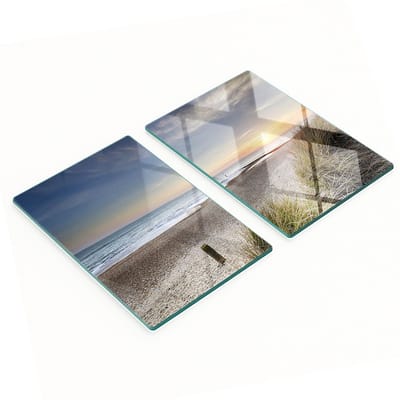 Decoratieve glazen snij- en serveerplanken Zon en duinen 2x40x52 cm