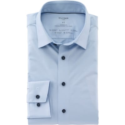 OLYMP Luxor 24/Seven modern fit overhemd - lichtblauw tricot - Strijkvriendelijk - Boordmaat: 38 (EU maat: S)