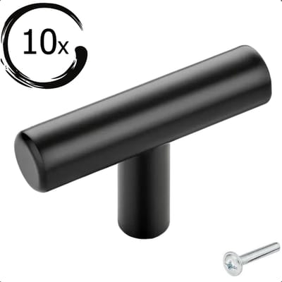 10X Kastknoppen Mesa T-Greep Zwart - Knoppen voor keukenkast - deurknopjes - Meubelknoppen / Kastknoppen zwart