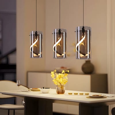 NETTLIFE LED Hanglamp - Vintage Eetkamer Hanglamp - Glazen Kap - 3 Lichts - 33W - Rookgrijs - Hoogte Verstelbaar - 3000K - Retro Hangende Lamp - Voor Woonkamer Eetkamer Keuken