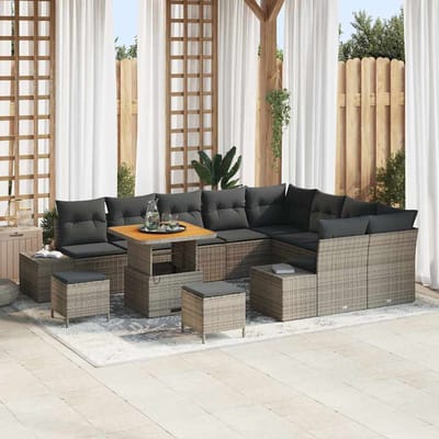 vidaXL - Tuinbank - Set - 12 - st - 11-Aantal - zitplaatsen - Grijs - Poly - rattan