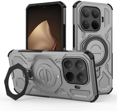 Hoesje geschikt voor Xiaomi 15T Pro | Compatibel met MagSafe / Qi2 | 360° Draaibare Magnetische Standaard | Back Cover Kickstand Ring | Grijs