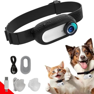 Huisdier Camera Halsband - Mini Actie Camera - Huisdier Avonturen - Groothoeklens 170 Graden - Compact Lichtgewicht - Zwart