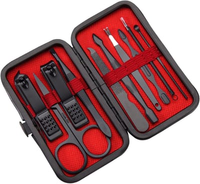 Nageltrimmer Set - Manicureset Roestvrijstaal - Persoonlijke Verzorging - Compact Reisetui - 10 Delig - Zwart