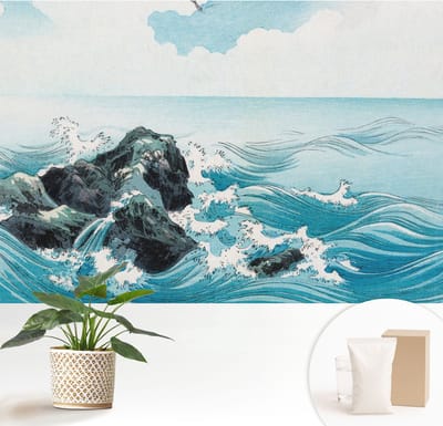 Wallfluent Behang - Zeegezicht Vliesbehang - 152x104 cm - Blauw Behang - Voor liefhebbers van maritieme landschappen en kunst - Behang Voor de woonkamer, voor het kantoor, voor de slaapkamer - Wanddecoratie Landschappen