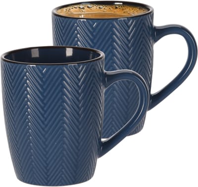 Siaki Koffiemok/theemok - 2x - Fishbone - blauw - 370 ml - mokken - keramiek
