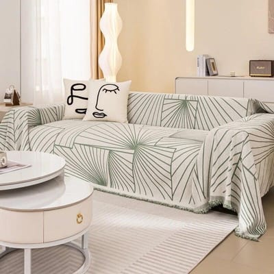 Kwasten Geometrisch Lijnpatroon Bankhoes Chenille Vier Seizoenen Universele Bankhoes Antislip Plaid Moderne Bankhanddoek 180x130cm1pcs