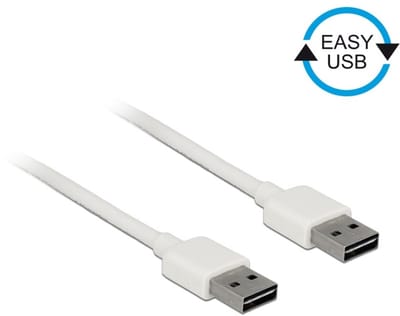 Easy-USB-A naar Easy-USB-A kabel - USB2.0 - tot 2A / wit - 1 meter