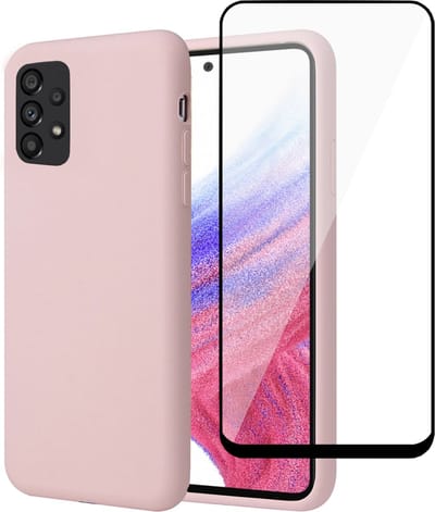 Hoesje geschikt voor Samsung A53 5G + Screenprotector – Full Screen Tempered Glass - Liquid Back Case Cover Rose