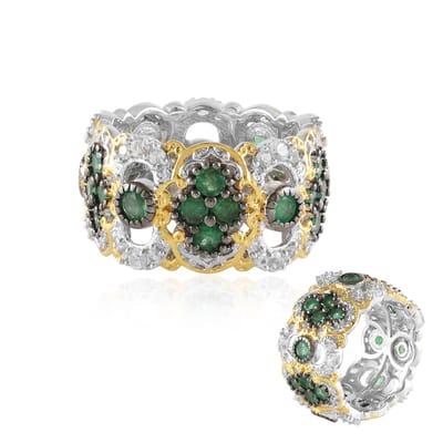 Cavill - Elegante ring 925 Sterling Zilver Rhodium - Zambia Smaragd 1,935 ct & Cambodjaanse Zirkonia 0,846 ct - Rond slijpsel