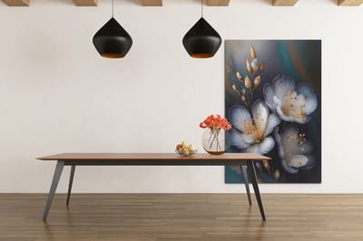 Canvas Schilderij - Bloemen - Wit - Paars - Bloemen Schildrij - Wanddecoratie - 60x40x2 cm