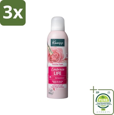 3 x Kneipp - Douche schuim - Embrace Life - Anti‑Aging verzorging - 200 ml - Grootverpakking - Douche Foam - Rozen - Hydratatie - Droge Huid - Vrouwelijke Geur